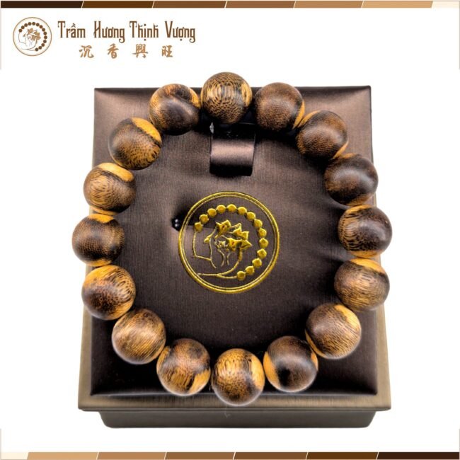 Vòng Trầm hương Bông cận chìm, Dầu rục dẻo - Vòng đơn Size 14mm
