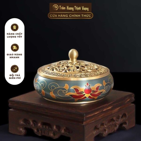 Lư xông trầm đồng vẽ Hoa tĩnh điện Đài Loan cao cấp