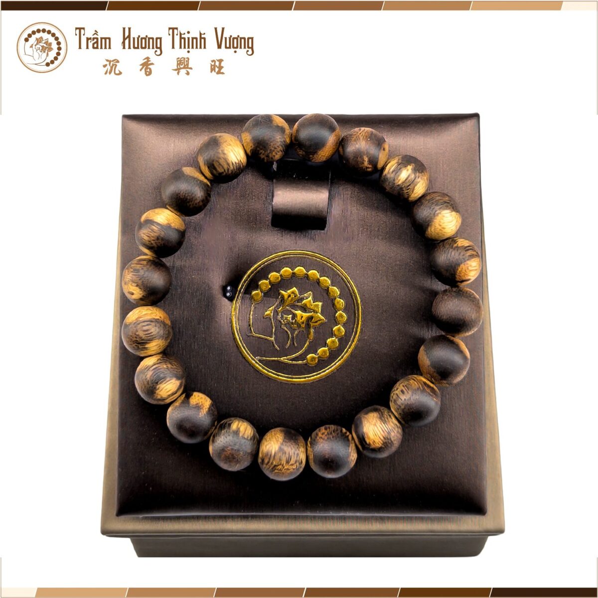 Vòng tay trầm hương Bông Cận Chìm, Dầu Rục Dẻo - Vòng Đơn Size 10mm