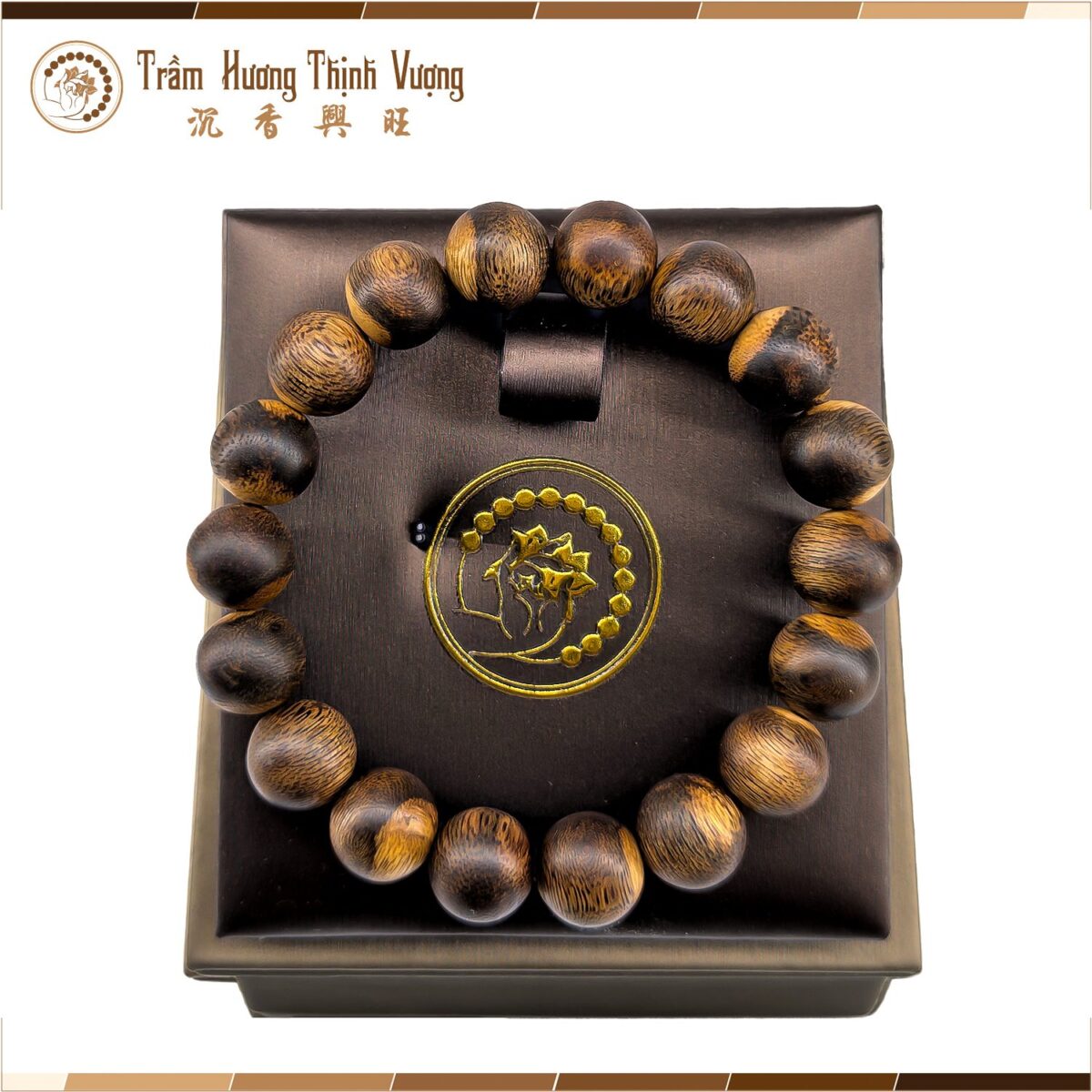 Vòng tay trầm hương Bông Cận Chìm, Dầu Rục Dẻo - Vòng Đơn Size 12mm