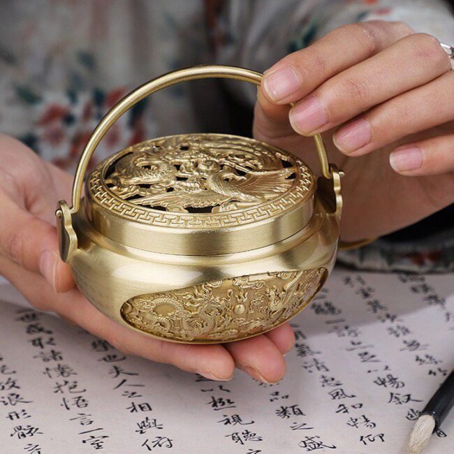 Lư xông trầm Long Phụng có quai xách